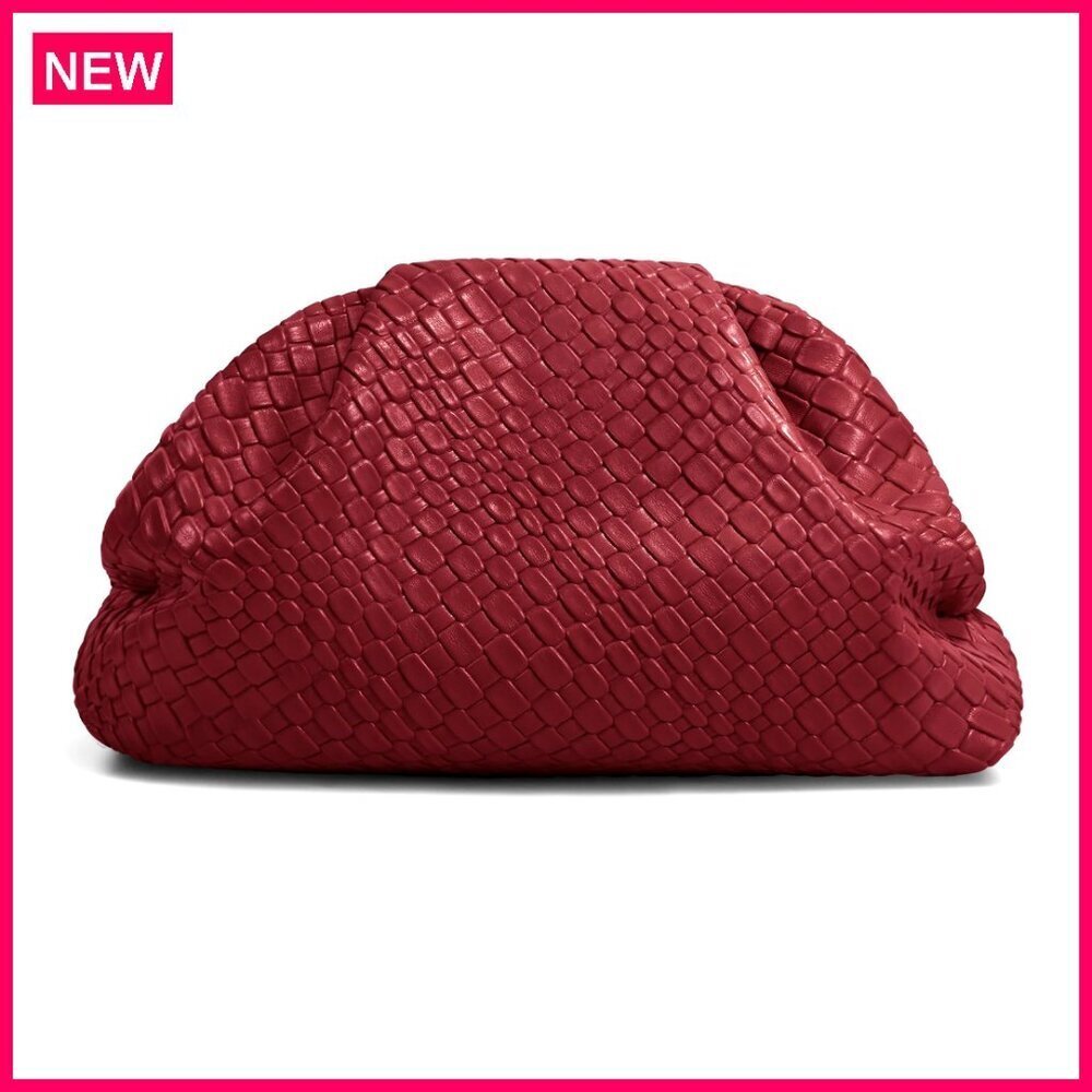 Oversized Dumpling Clutch PU Leather Woven Handbag Magnetic Closure Evening